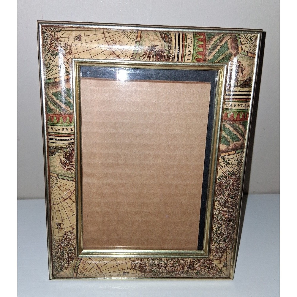 Vintage National Geographic Style 5x7 Picture Frame Map Print Gold Tone Trim